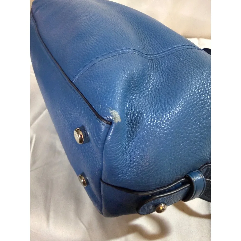 Coach Blue Pebbled Leather Satchel Bag and Matching Wallet Set with Charm